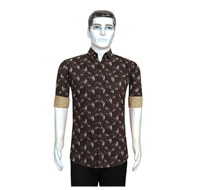 duff men cotton casual shirt printed ( dark brown)